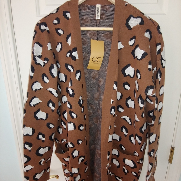 NWT Plus Size Grecerelle Open Front Leopard Print Cardigan Sweater - Size 2XL - Picture 13 of 15
